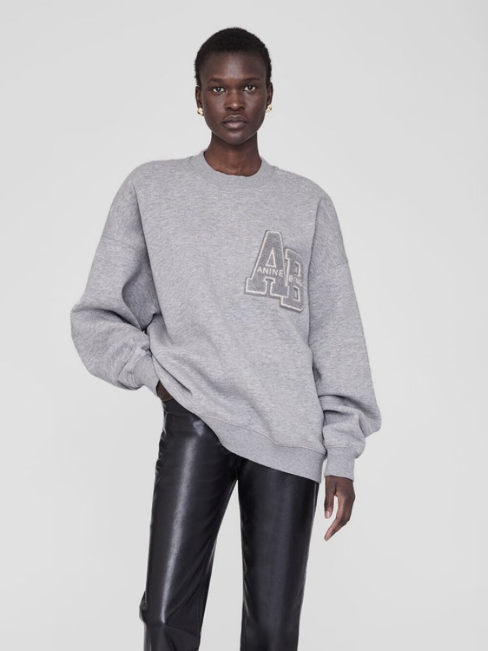 Anine Bing Miles Oversized Sweatshirt Letterman - Medium Heather Grey